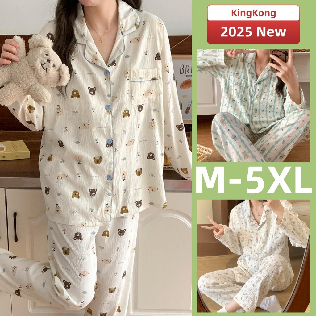 Cotton Pajamas Women M-5XL Plus Size Pyjamas Set Spring Autumn Thin ...