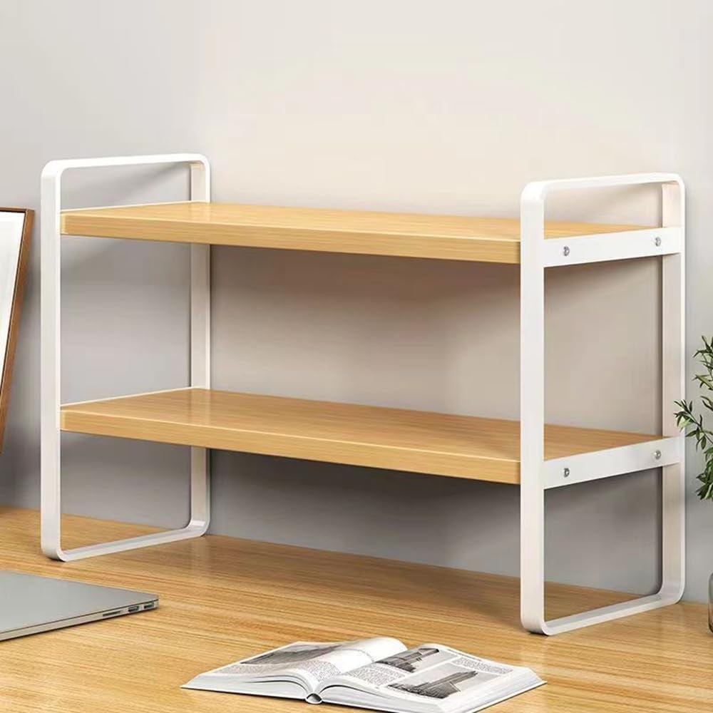 Desktop Organizer Shelf - 2-Tier Multipurpose Wood Office Desk Storage ...