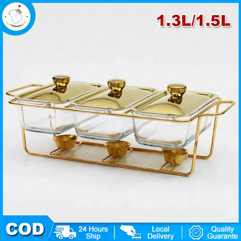 3 GRID WARMER Buffet / 3 in 1 GLASS Buffet / LUXURY FOOD CONTAINER ...