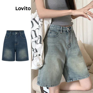 Lovito Casual Plain Pocket Denim Shorts for Women LNA19020 (Multi-color)