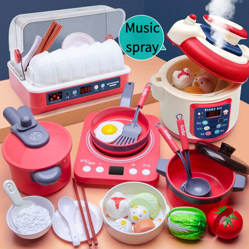 Kids Kitchen Cooking Toys Pretend Play Set cooking sound and light ...