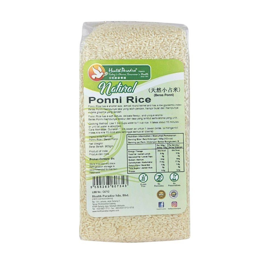 HEALTH PARADISE NATURAL PONNI RICE 900GM (LOW GI) | Shopee Singapore