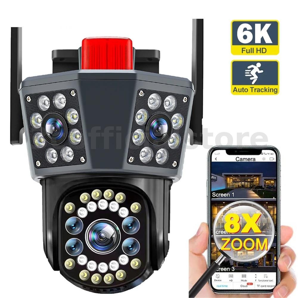 Three Lens 6K 12MP WIFI IP Camera Waterproof Three Screen PTZ CCTV ...
