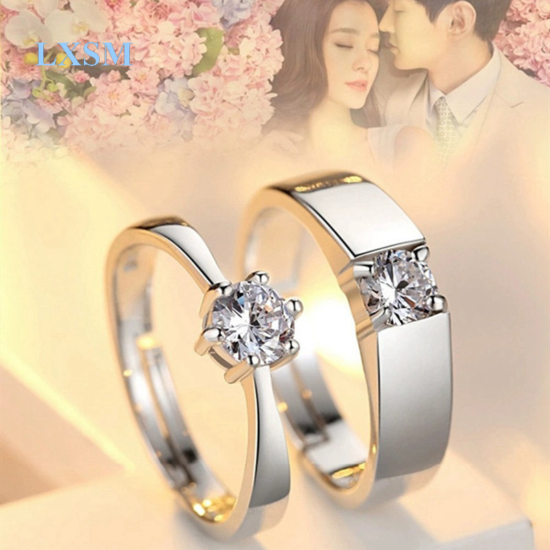 LXSM 2PCS Diamond 925 Sterling Silver Couples Rings Wedding Ring Zircon ...