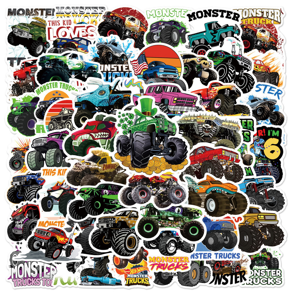 MONSTER TRUCKS 50 pcs Waterproof Non Repeating Stickers Pack | Shopee ...