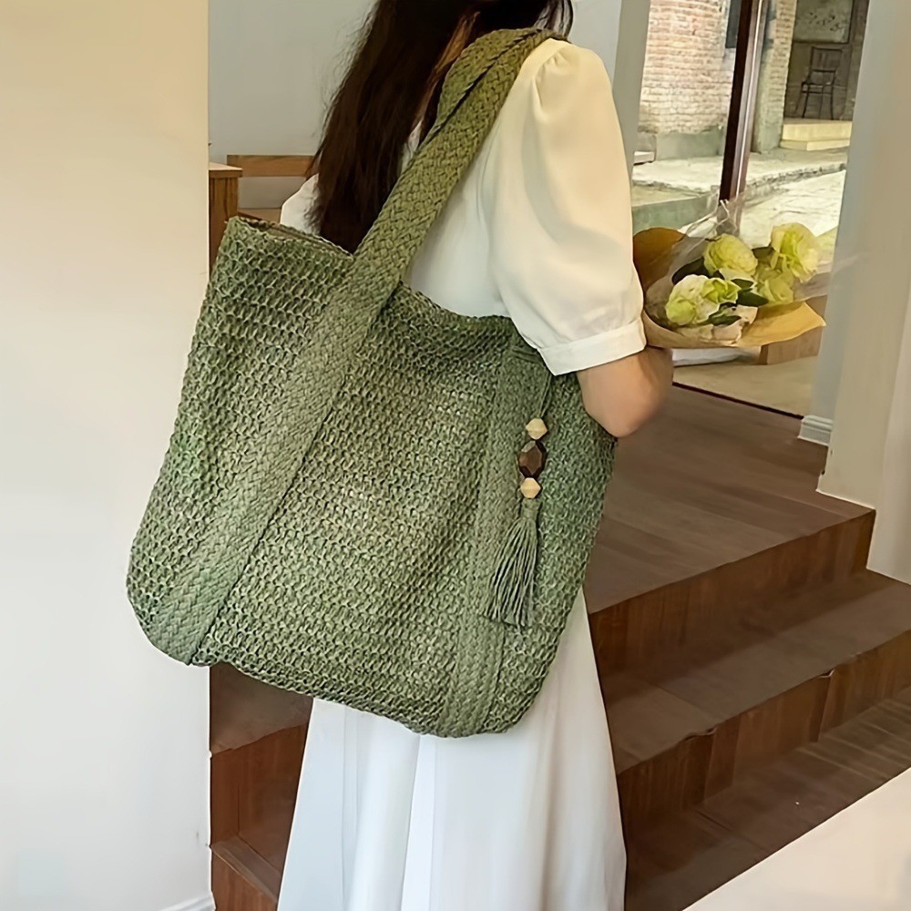 Classic Woven Straw Beach Bag - Large Boho Tote with Tassels for Women ...