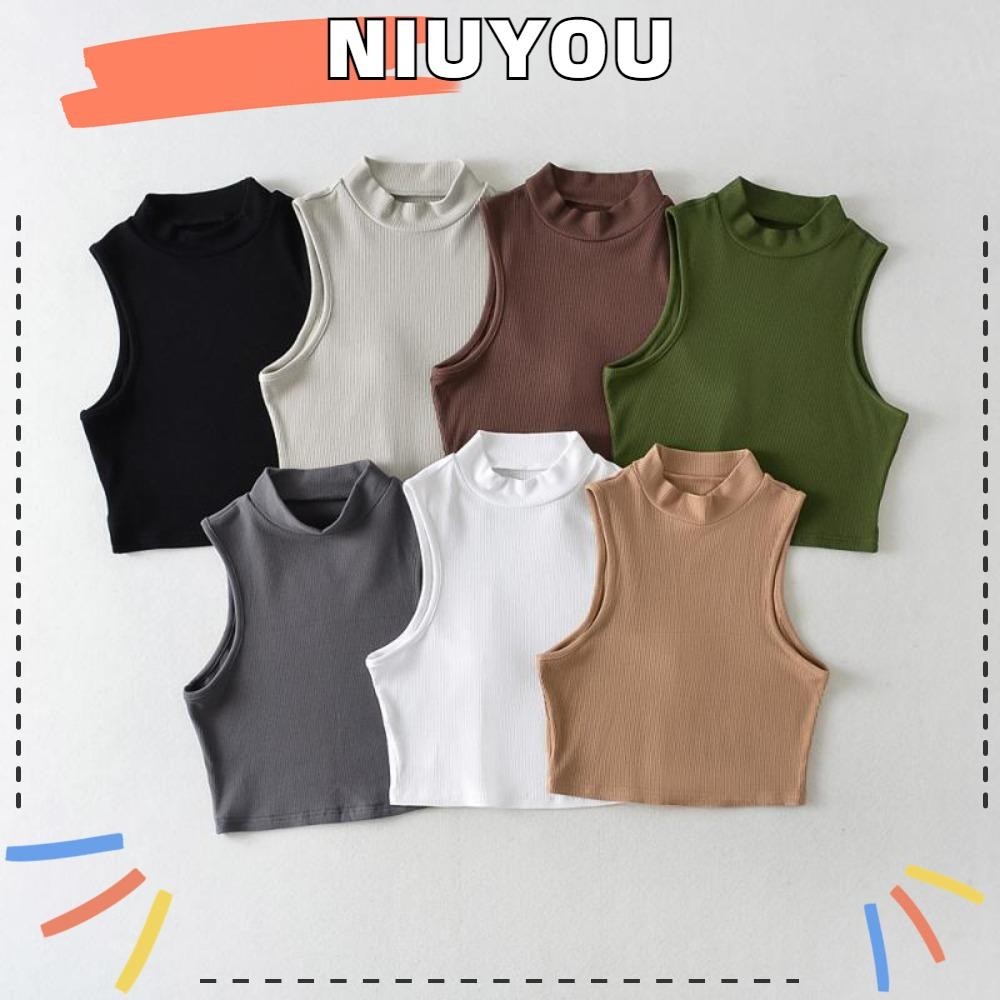 NIUYOU Women Thin Tops, Solid Color Half High Collar Tank Tops ...