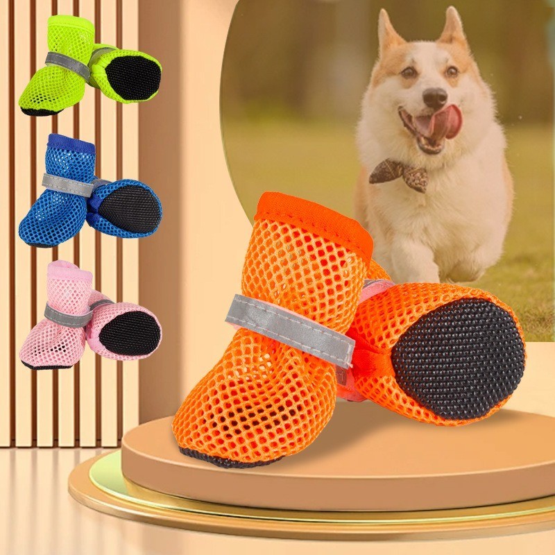 4Pcs Summer Dog Boots Shoes Anti Slip Ventilate Cat Suppile S/M/L/XL