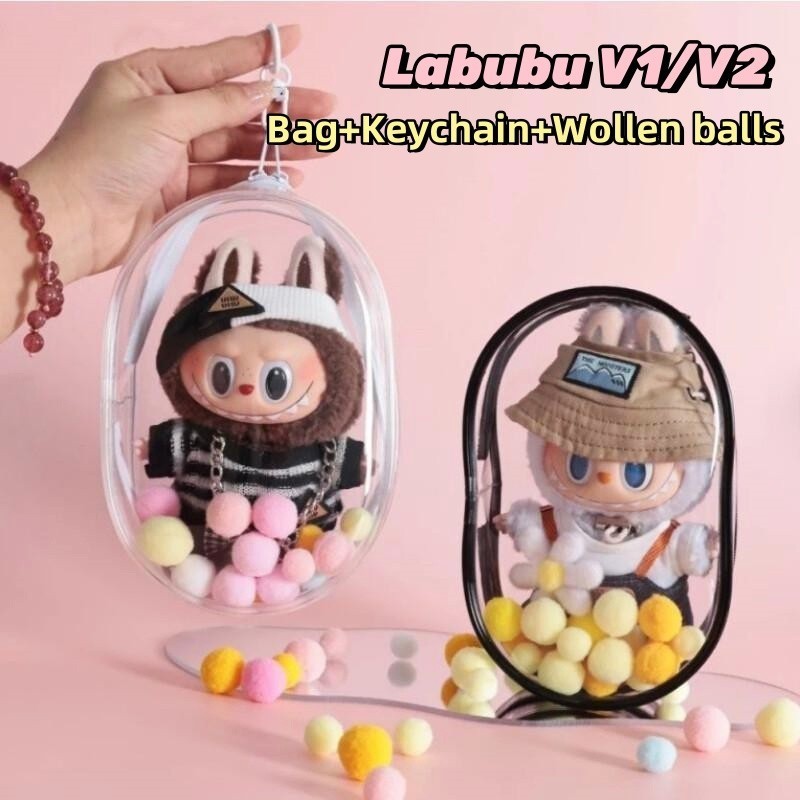 Labubu V2/V1 Outdoor Transparent Protective Bag 15/17cm Labubu Macaron ...