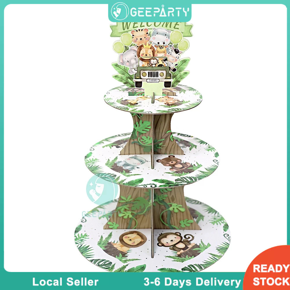GeeParty 3 Tier Animal Theme Cake Stand Cupcake Holder for Birthday ...