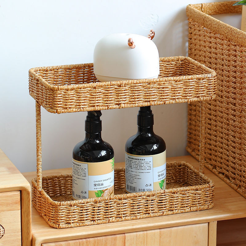 Desktop Shelf Organizer Rattan Desk Shelf Storage Rack Shelf ...