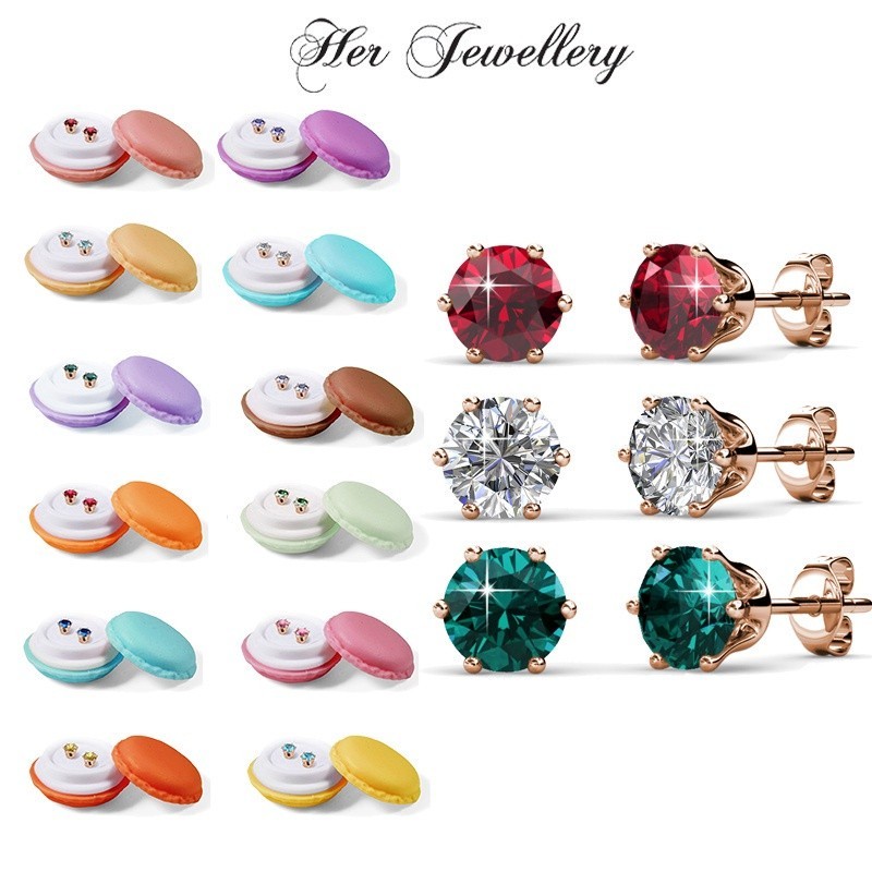 Her Jewellery Birth Stone Earrings Rose Gold Luxury Crystal Embellishments with 18K Gold plating Shopee Singapore
