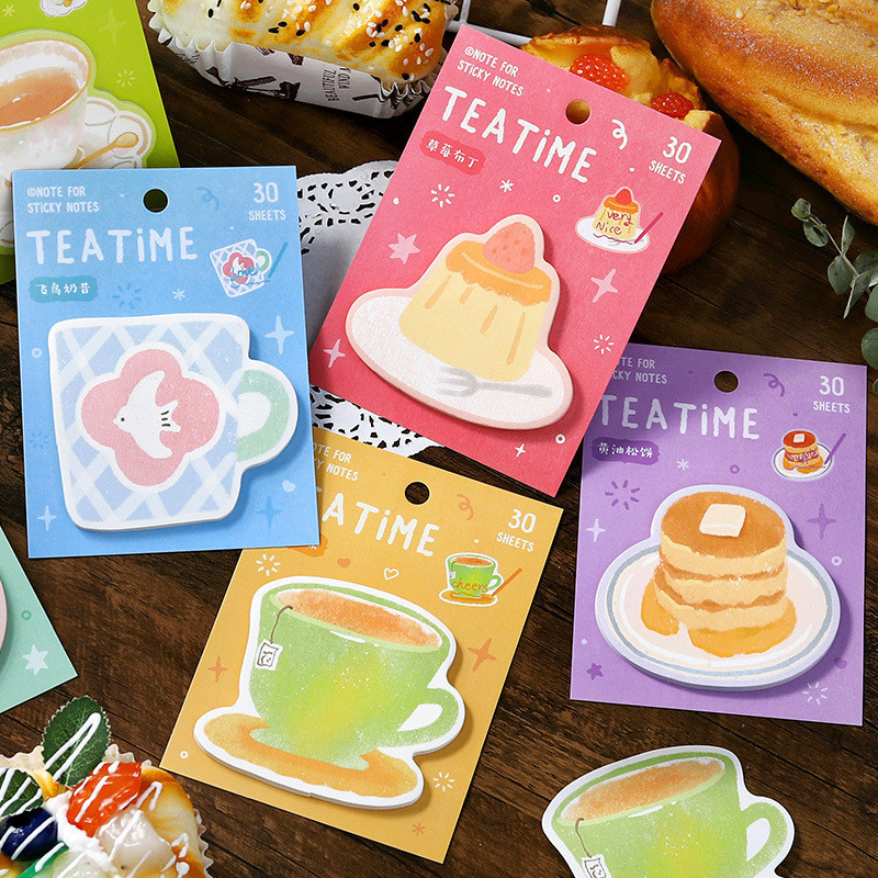 30 Pcs/pack Cute Self Sticky Notes Tea Pudding Cake Shaped Sticky Notes ...