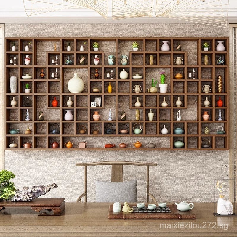 Solid Wood Lattice Frame Wall-Mounted Storage Rack Wall-Mounted Storage ...