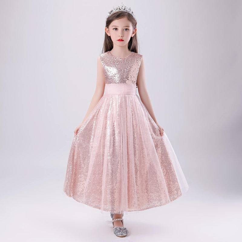 Girl Pink Sequin Princess Dress Flower Girl Wedding Show Dress ...