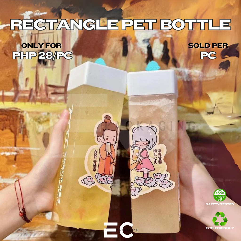 EC RECTANGLE Pet Plastic Bottle 350ML Capacity W/Cap For Milk tea/Juice ...