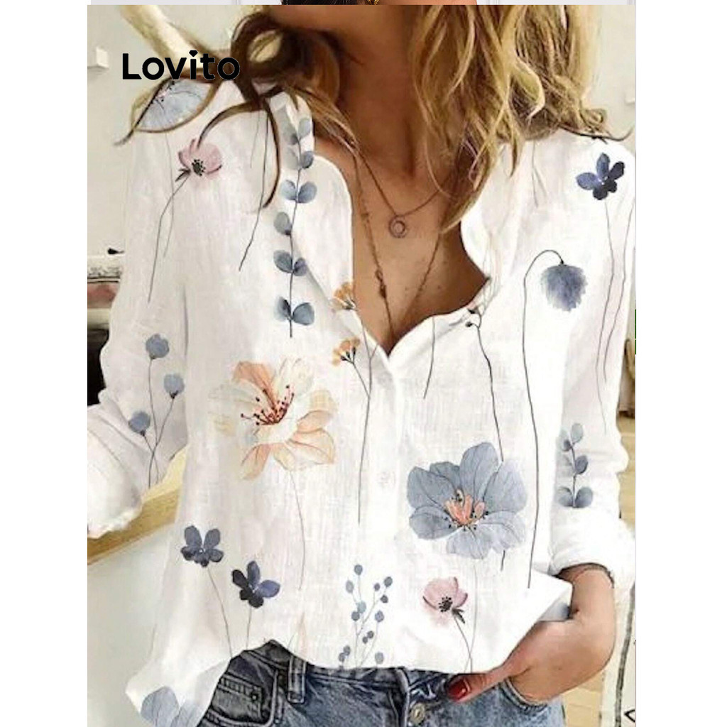 Lovito Casual Floral Button Front Blouse for Women LBL12026 Shopee Singapore