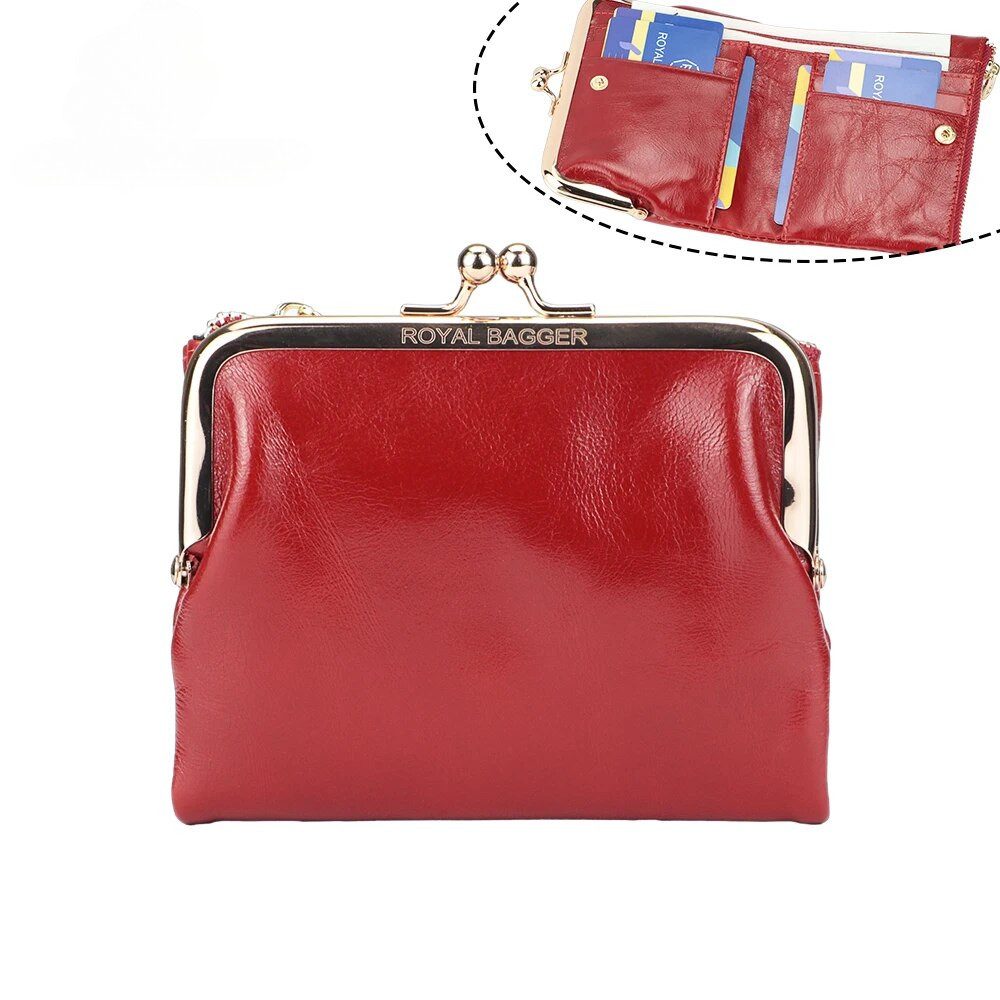 Royal Bagger Retro Kiss Lock RFID Card Holder Coin Purse For Women