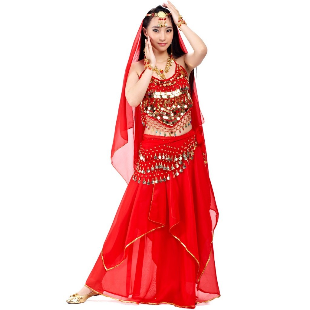 5 Piece Set Small Pepper+Piece Chain Skirt+Veil Belly Dance Suit Belly ...