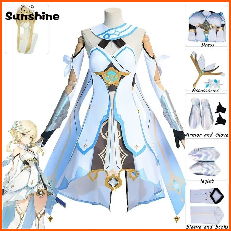 Game Genshin Impact Lumine Cosplay Costume Dress Robe Ball Gown