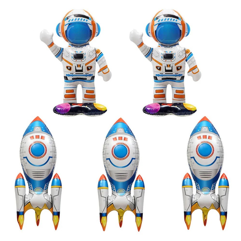 4D Standing Foil Inflatable Astronaut Rocket Balloons Kids Outer Space ...