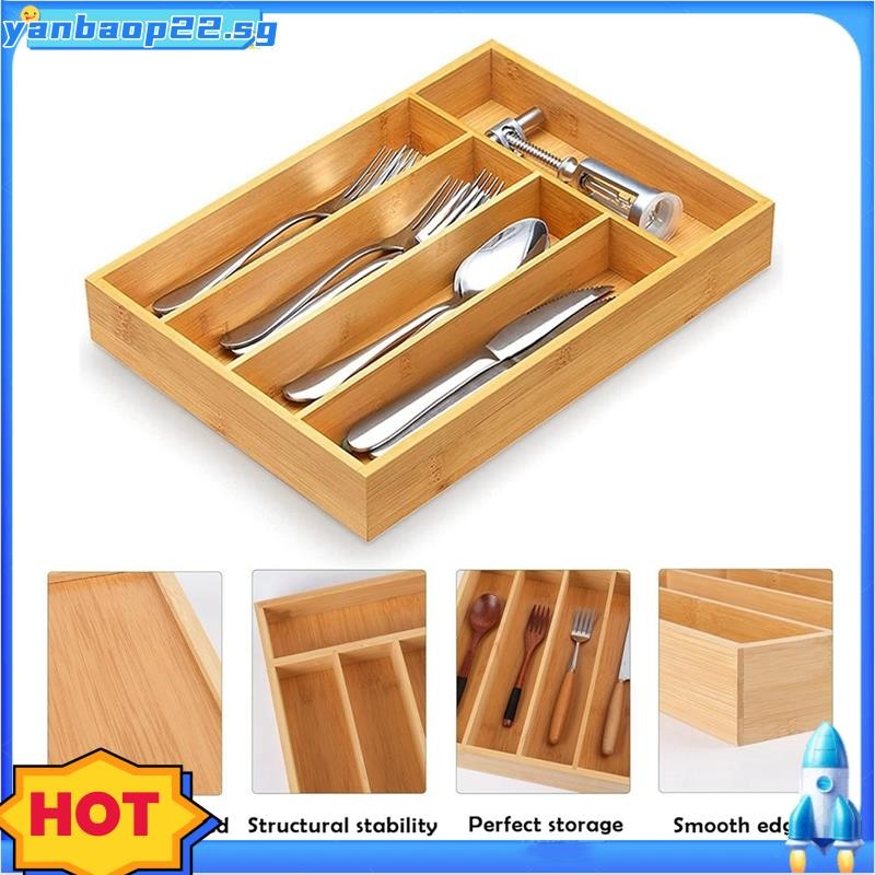 Bamboo Cutlery Silverware Tray Divider Storage Tray Rack Storage Box 5 ...