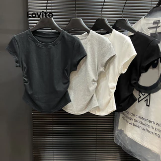 Lovito Casual Plain Ruched T-Shirt for Women LNE35228 (Multi-color)