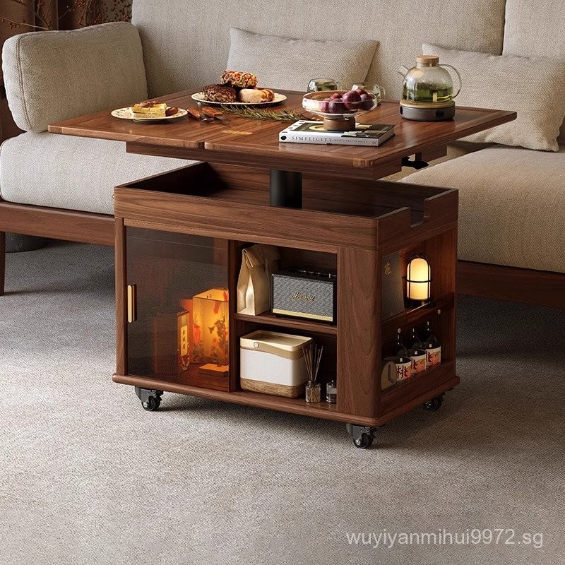 Black Walnut Lifting Mobile Coffee Table Living Room Sofa Folding Solid ...