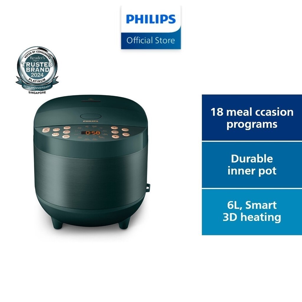 PHILIPS Digital Rice Cooker 3000 Series 1.8L HD4518/62, 18 programmes