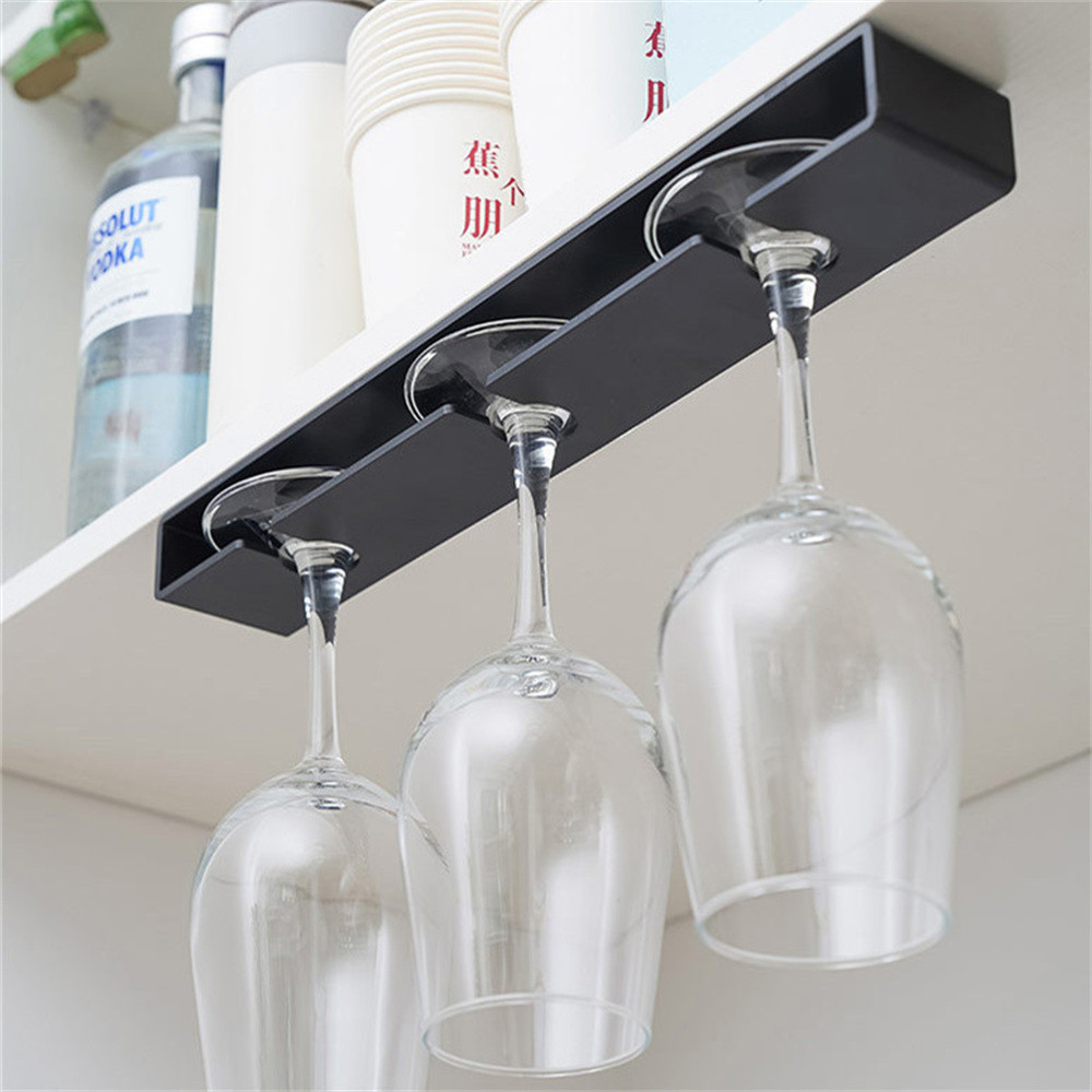 Wine Glass Rack Hanger Under Cabinet Holder Stemware Shelf Black For ...