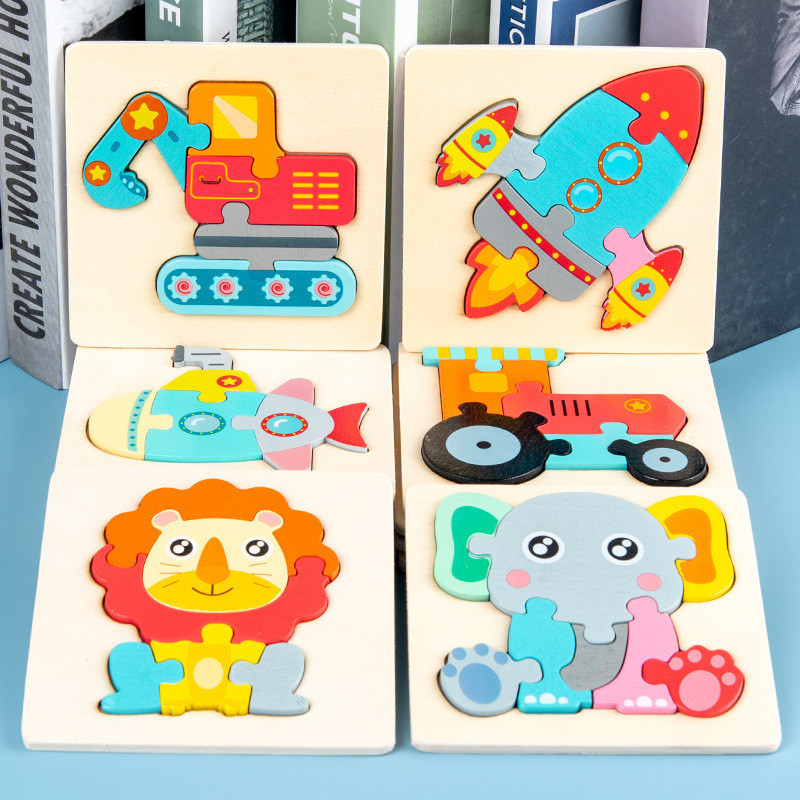 50 pieces♥ Wooden Jigsaw 3D Puzzle Board Animal Vehicle Puzzles for ...
