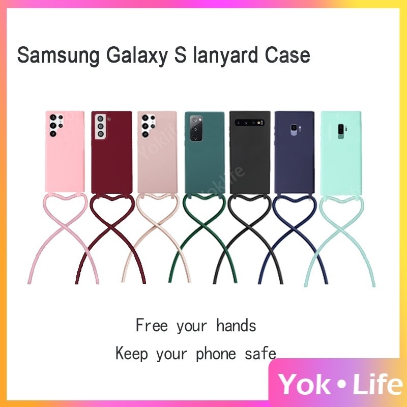 Samsung Case with Strap S24 S23 S22 S21 S20 S10 S9 Silicone Phone Case With  160cm Adjustable Necklace Lanyard Case Handphone Strap