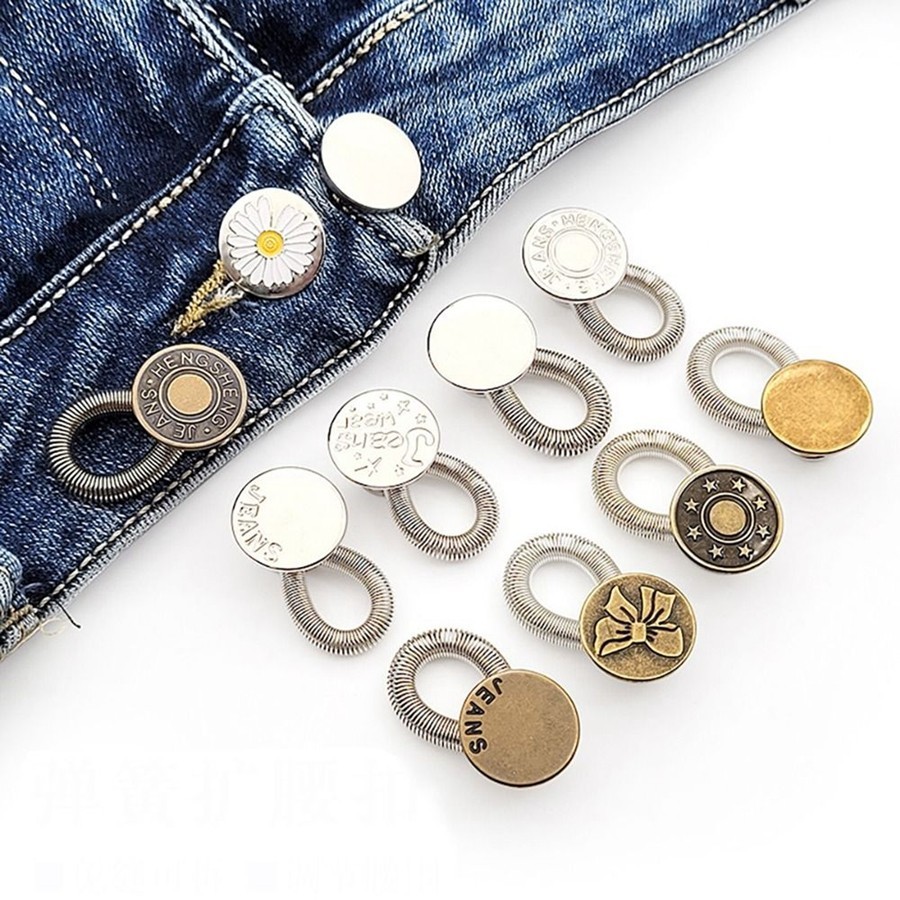 5Pcs Jeans Waist Extension Adjustable Button Spring Metal Elastic ...