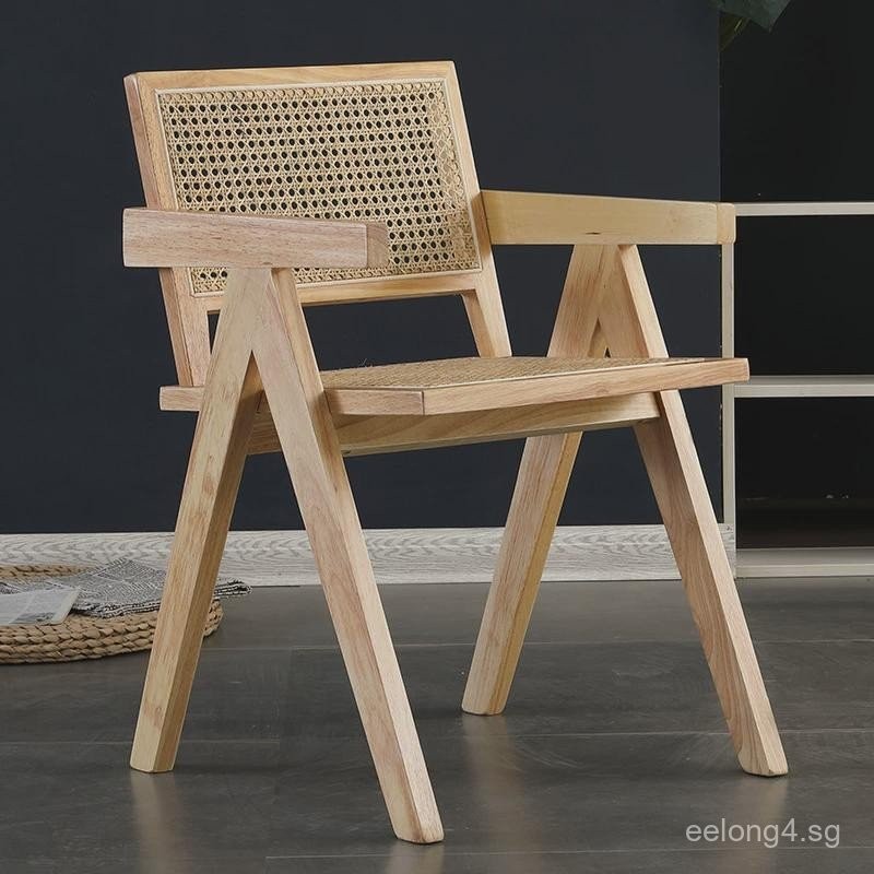 Solid Wood Chair Rattan Dining Chair Simple Solid Wood Rattan Retro ...