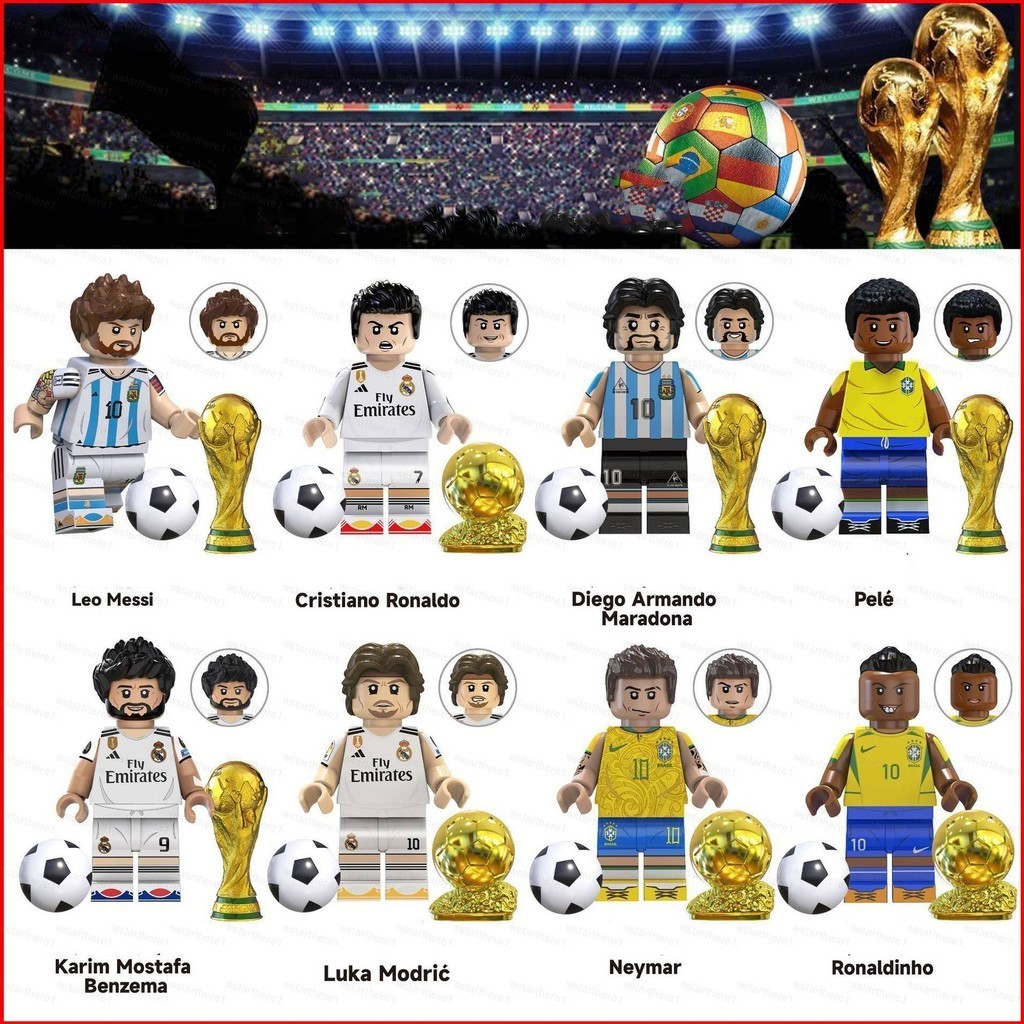 Ere1 8pcs FIFA World Cup Minifigure Messi Neymar Ronaldo Maradona Pele ...