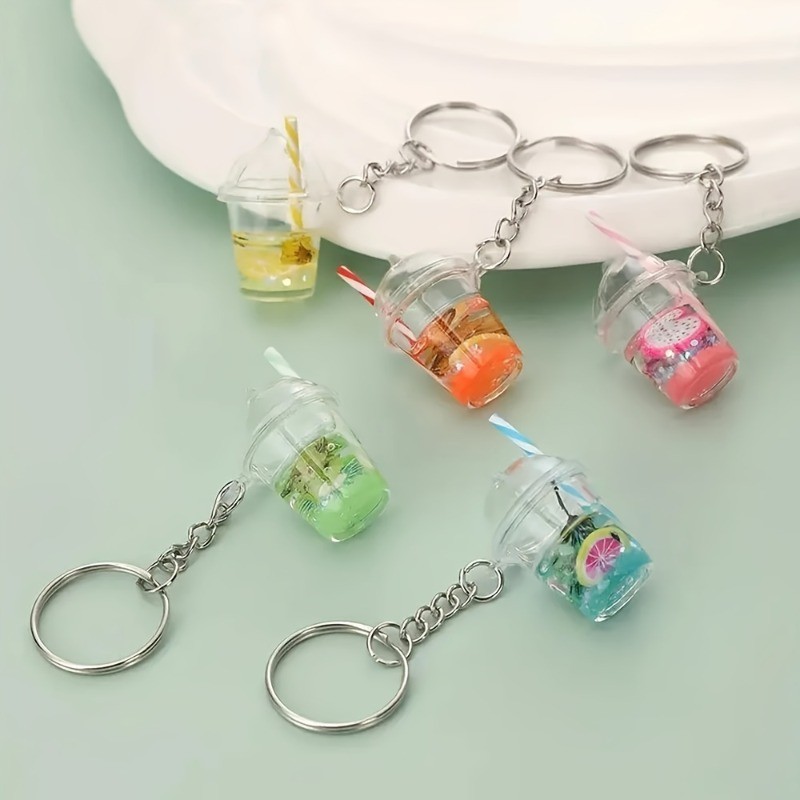 Fashion Luminous Bubble Tea Keychain Cute Fruit Juice Cup Pendant ...