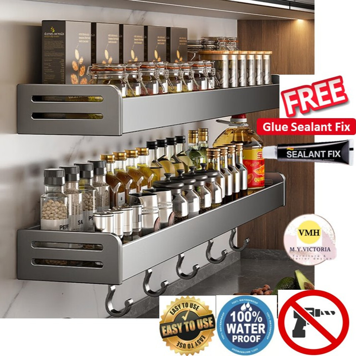 Wall Rack Kitchen Spice Rack Seasoning Rack Organizer Wall Mount Dark ...