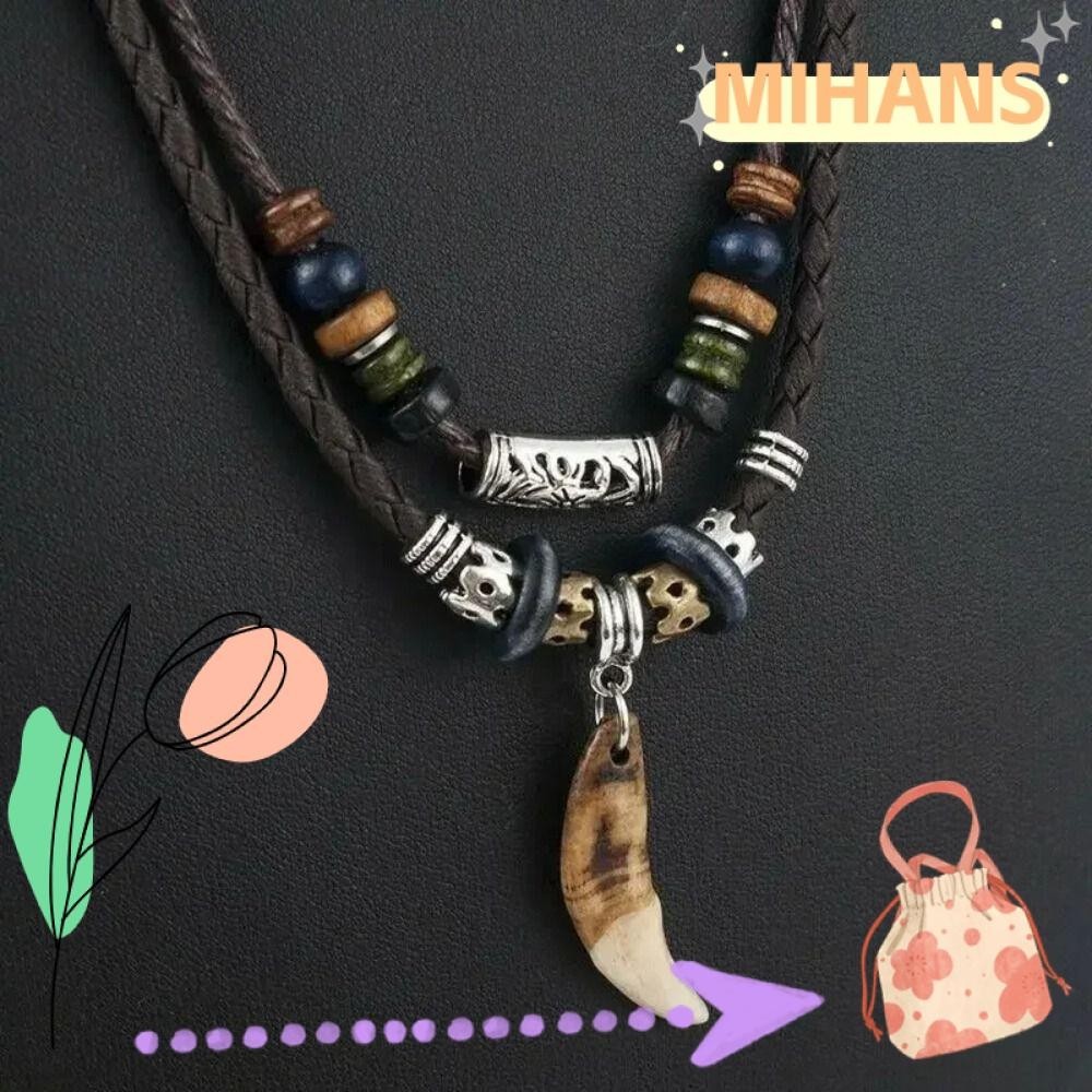 MIH Vintage Wolf Tooth Pendant, Weave Wolf Fang Weaved Prayer Necklace ...