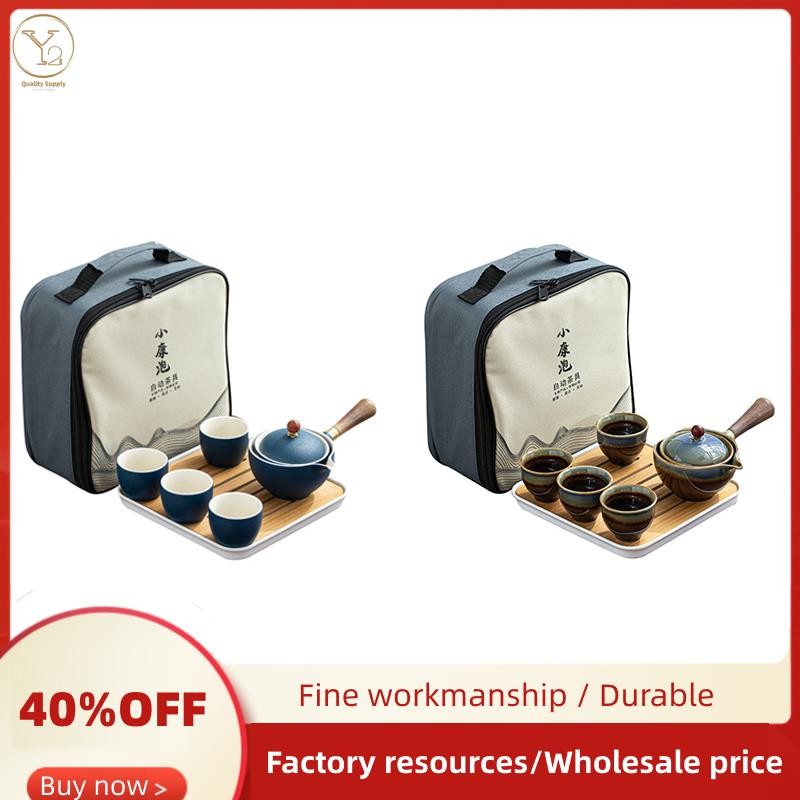 Porcelain Chinese Gongfu Tea Set Portable Teapot Set with 360 Rotation ...