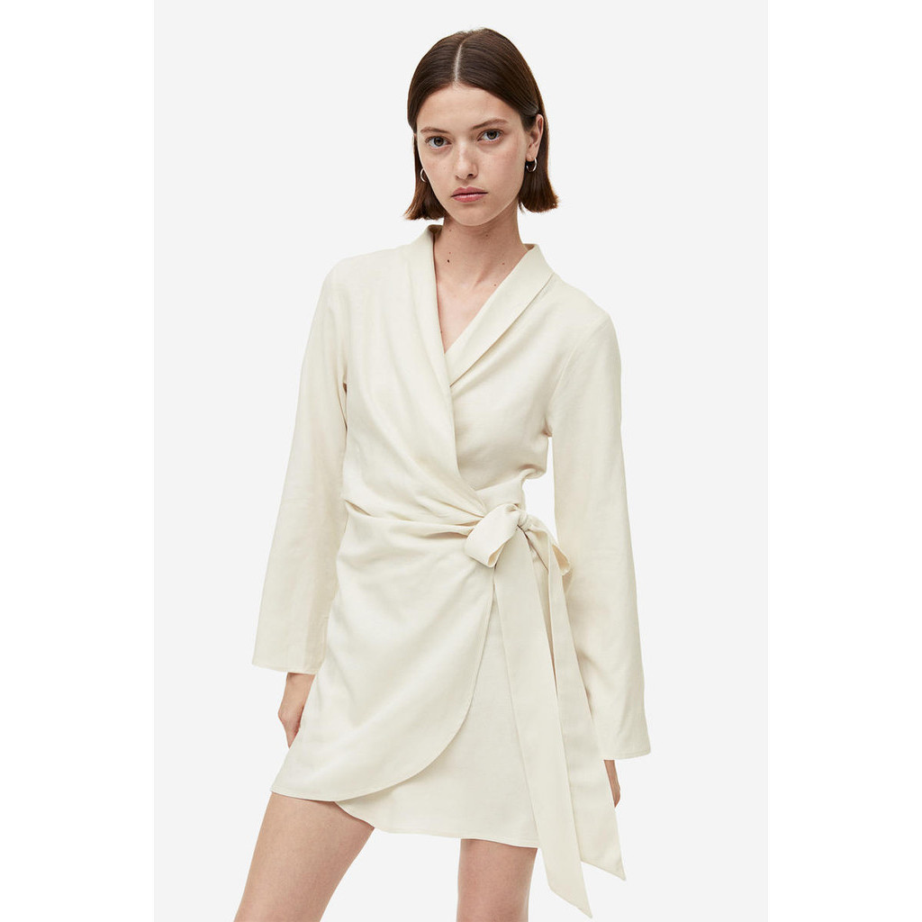 h&m linen wrap dress Ladies - Dark Brown Linen-Blend Wrap Dress - Size: S