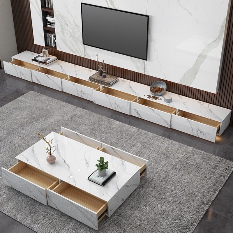 Rock Board TV Console Cabinet Coffee Table TV Cabinet Combination Solid ...
