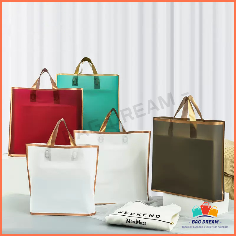 50pcs Price] Matte Frosted Shopping Tote Bags Reusable Plastic