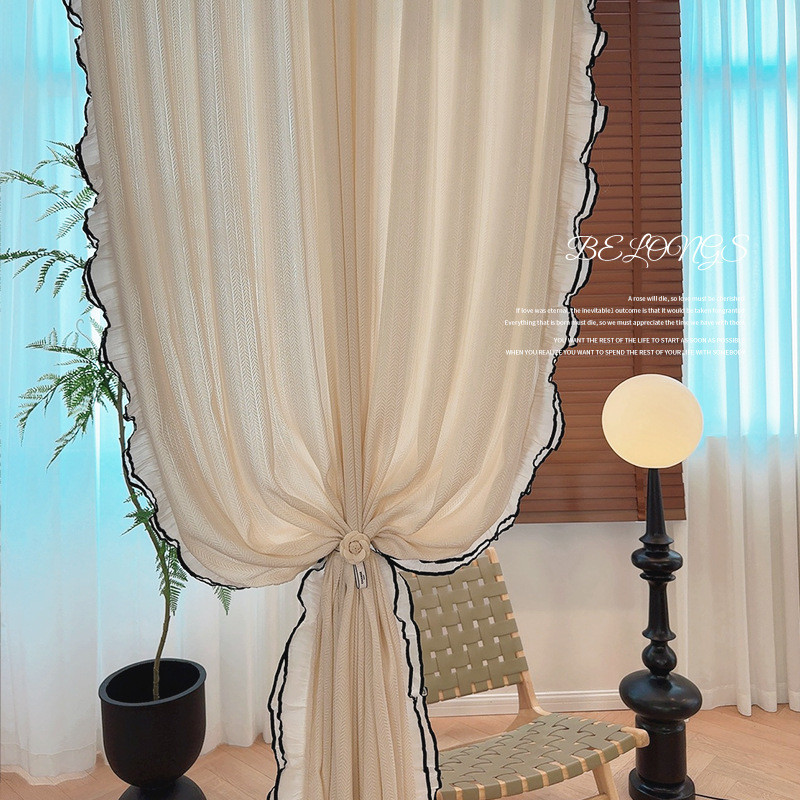 New French Style Suihe Embossed Gauze Beige Living Room Bay Window ...
