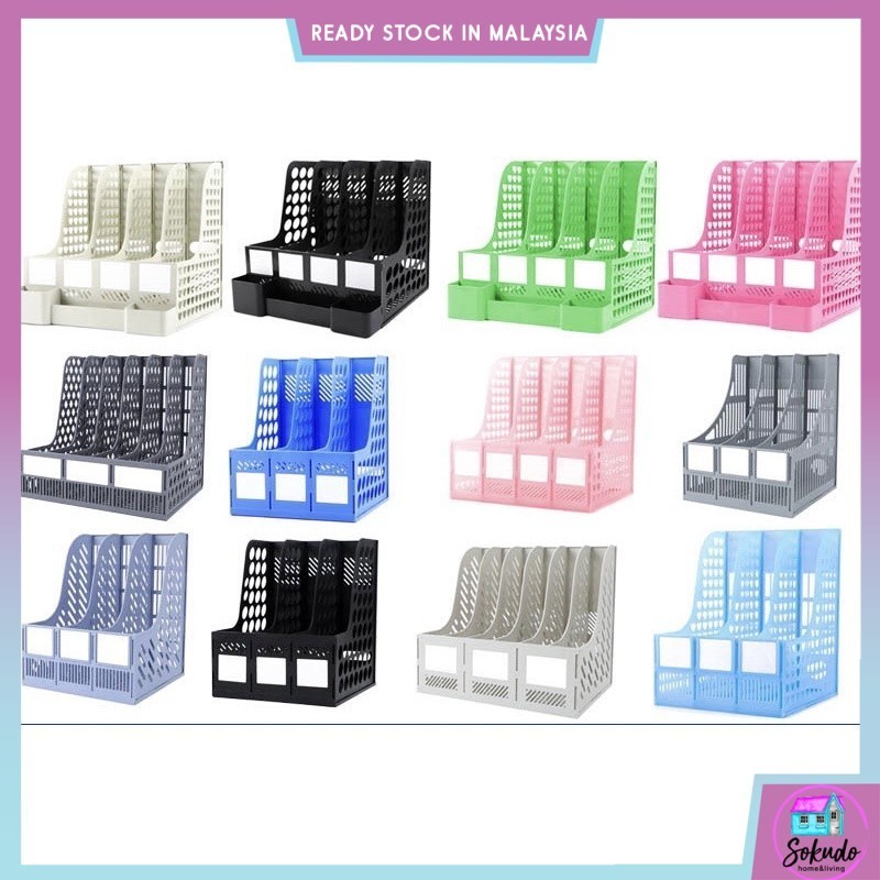 Office Supplies File Rack Quadruple Plastic Bookshelf Desktop Data ...