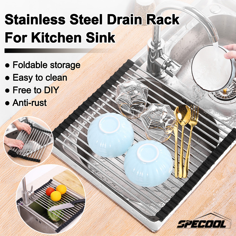 Specool® Kitchen Sink Stainless Steel Drainer Rack Foldable Drain Rack ...