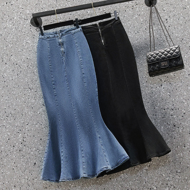 Stretch Denim Fishtail Skirt Split Skirt 2024 Mid-Length Hip-Packed ...