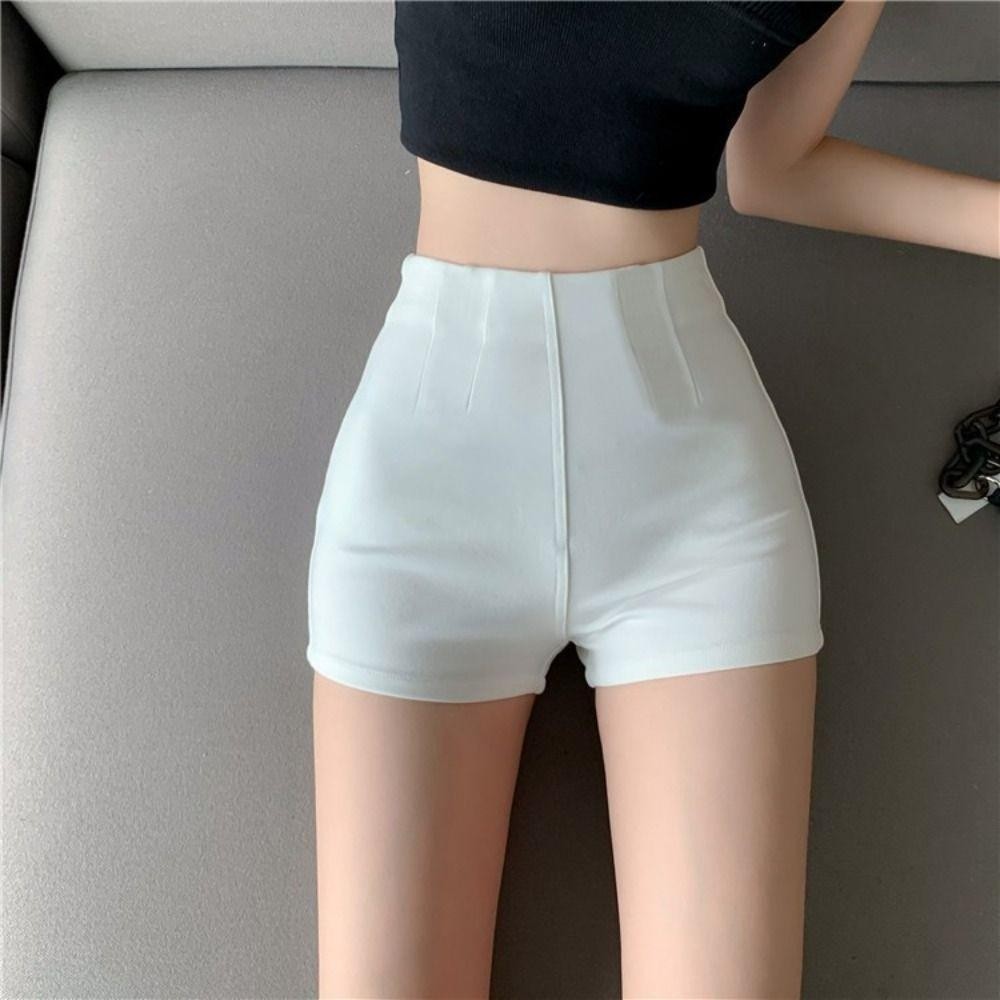 ROSE Straight leg Shorts Zipper High waisted Tight Booty Pants Stretchy Hot Pants Tight Spandex Shorts Women Shopee Singapore