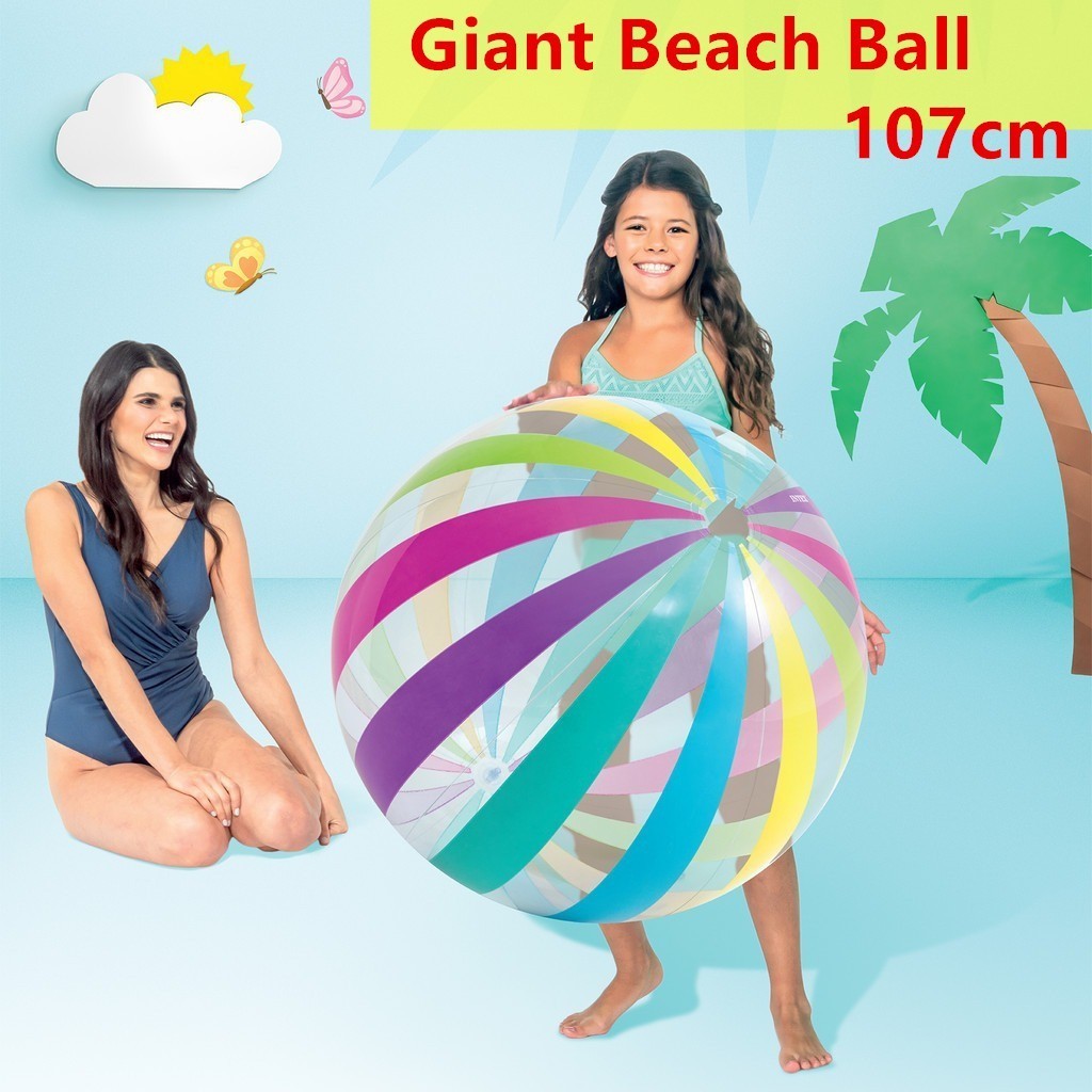 INTEX Giant Beach Ball 107cm Inflatable LARGE 42 Jumbo Rainbow Pool Beach Ball. Bola Pantai Shopee Singapore