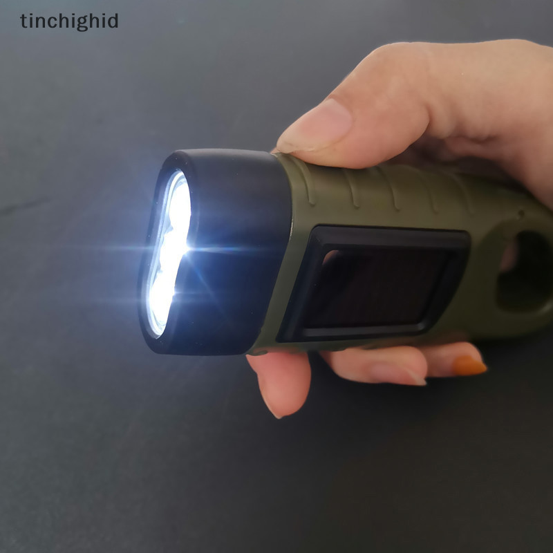 tinchighid LED Flashlight Hand Crank Solar Powered Rechargeable ...
