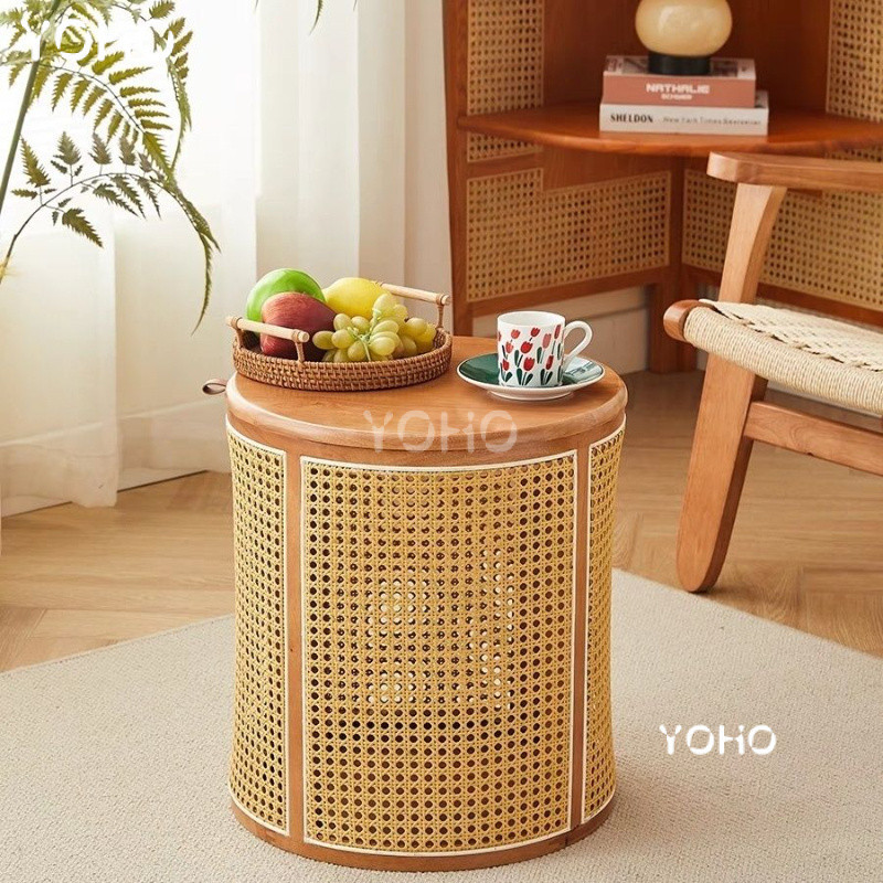 Ins rattan retro storage basket sofa side stools round table with ...